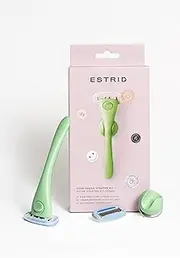 Estrid Starter Kit - Steel Razor + 2 * 5 blade Refill + Wall holder Razor for Body, Vegan, For sensitive skin, 2 refill cartridges (Matcha)