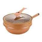 1*Iron Wok With Lid Steaming And Cooking All In 1 Frying Wok Flat Bottom Set