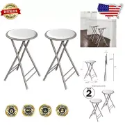 Extra Comfort 24-Inch Bar Stools Set of 2 - White Folding Chairs for Home Use