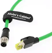 M12 4 Pin to RJ45 Industrial Ethernet Cable 4 Position D Coded Network Cord CAT5 Shielded Cable 1M