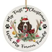 My First Christmas English Springer Dog With Deer Anlters Ornament Gift Decor