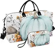 [ZRYSMY] Duffel Bag for Traveling, Blue Pumpkin Thanksgiving Travel Bag Gym Bag, with Multiple Interior Pockets Shoulder Weekender Bag for Women Men with Toiletry Bag 20.5L x 1.9W x 13.8H