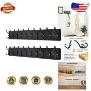 Set of 2 Distressed Black Coat Racks - 10 Triple Hooks, Space-Saving Wall Hang