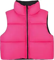 [SOLOCOTE] Girls Puffer Vest Hooded Coat Water-Resistant Warm Winter Fleece Sleeveless Kids Jacket for 6-14 Years