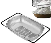 Sink Strainer Basket - Expandable Stainless Steel Colander with Handle | Large Colander, Fine Mesh Sink Colander for Kitchen Sink, Fruits, Vegetables, Straining, Rinsing