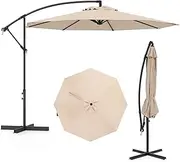 Costway 3 m Patio Offset Umbrella, Hanging Cantilever Umbrella w/Easy Tilt Adjustment, Crossed Base, Smooth Crank Handle, Vented Top, Outdoor Sun Shade Umbrella for Backyard, Deck, Poolside