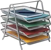 Mind Reader Desk Organizer with 4 Sliding Trays for Letters, Documents, Mail, Files, Paper, Silver