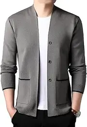 [Generic] Men’s Pure Cotton Cardigan Sweater V-Neck Sweater Classic Casual Knitwear Thick Long Sleeve Jackets Big and Tall