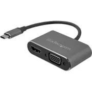 StarTech.com USB C to VGA and HDMI Adapter - Aluminum - USB-C Multiport Adapter - 6 in / 15.24 cm