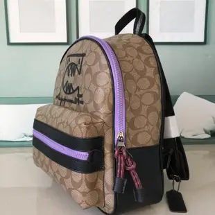 COACH 蔻馳新款 雙肩包 經典印花PVC拼皮 後背包 大容量 中號 休閒書包 女生包包 出國旅行包