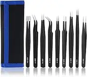 EVTSCan 9 Pcs Stainless Steel Anti Static Tweezers with Tool Bag Kit, for Precision Handling SMD Electronics Components Assembly, Jewelry Making, Watch Repair