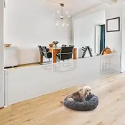 140" Wide Retractable Baby Gates Extra Wide Pet Gate, Indoor Safety Gates Baby Fence for Living Room, Outdoor Gates for Decks, Retractable Mesh Gate Retractable Pet Gates for Wide Openings, Light Gray