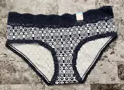 NWT SO KOHLS LARGE WHITE NAVY BLUE FLORAL LACE BOW BOY BRIEF HIPSTER PANTIES