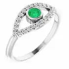 Emerald & White Sapphire Evil Eye Ring In Sterling Silver