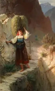 Oil painting The-Dangerous-Path-Luigi-Bianchi-Oil-Painting lady hay landscape @@