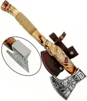 Custom Handmade Carbon Steel Viking axe With leather sheath , Viking Axe