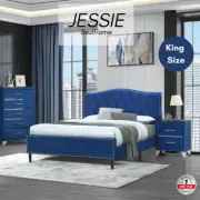 Priceworth Jessie Bedframe King Size Modern Blue Poplar Wood