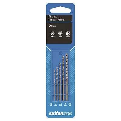 Sutton Tools METRIC JOBBER DRILL BIT REFILL SET 5Pcs, 1.5, 2, 2.5, 3 & 3.5mm
