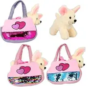 [Ferro Stars] Cute glittering fashion children's shoulder bag with plush dog and heart motif, surprise choice, 1 piece bag with dog, multicoloured