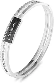 [BOSUGE] Charming Bracelet， Fashionable Roman Numeral Stainless Steel Steel Bracelet, Cubic Zirconia Rivets Silver Black Charms Bangle Bracelet for Women, Polished (Color : Silver) (Color : Rose Gold)