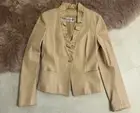 MaxMara Leather Jacket M 36 Beige White Tag Ruffled Collar Made in Italy Winter