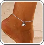 [Cybche] Boho Elephant Anklet Bracelet Silver Elephant Animal Charm Anklet Minimalist Summer Beach Foot Chain Jewelry for Women, Zinc