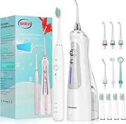 NBGRLVS Cordless Water Dental Flosser for Teeth Cleaning and Sonic Electric Toothbrush Combo,5 Modes Water Dental Pick IPX7 Waterproof & DIY Design,Upgraded Combination Packages…