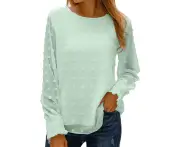 Women Long Sleeve Top Crew Neck Lantern Sleeve Chiffon Blouse For Office Home Work