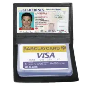 Black Genuine Leather Men's Business Card License Front Pocket Organizer Wallet