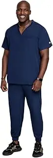 [Anwu] Scrub Set for Men- V Neck Scrub Top & Jogger Scrub Pant, Modern, Moisture- Wicking, Odor Protection