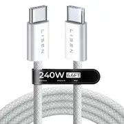 LISEN USB C to USB C Cable 240W USBC to USBC Cable PD Fast Charging Type C Cable USB C Charger Cable for iPhone 16 MacBook Pro iPad Pro Matebook Chromebook Pixel Samsung S24 Switch (White-1pack)