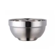ANYGLEAM Silver 5Pcs Big Stainless Steel Rice Bowl Single Anti-Scalding Layer Cooking Utensil