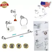 Elegant Crystal Towel Bar, Toilet Paper Holder & Robe Hook set - Silver Finish