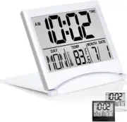 Digital Travel Alarm Clock - Foldable Calendar & Temperature & Timer LCD Clock