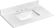 36x22 Vanity Top with Sink, Belly White Engineerd Stone Counter Top with Middle Undermount Sink& Backsplash,8in. Faucet Hole Spacing Vanity Sink Top