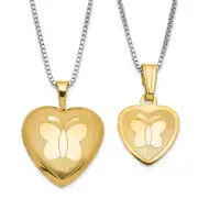 Sterl Silver Textured Butterfly Heart 16mm Locket Pendant Necklace Set 18"