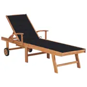 Sun Lounger with Black Cushion Solid Teak Wood vidaXL