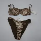 Good American Mocha Foil Ruched Demi Cup Better Bikini Size L