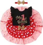 [vivifayee] Baby Girls 1st First Birthday Outfits Mermaid /Rainbow/Floral Cotton Romper TuTu Skirt Set with Sequins Bownot Headband