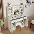 Dressing Table Set Makeup Vanity Lighted Mirror Drawers Storage Dresser Stool