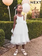 White Corsage Tulle Flower Girl Dress (3-16yrs) (E36521) | $101 - $114