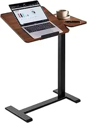 Adjustable Overbed Bedside Table with Swivel Hidden Wheels, Pneumatic Sliding Desk Mobile Bed Laptop Desk Workstation for Home and Hospital, Easy to Assemble