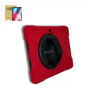 StylePro combo, iPad 7th, 8th, 9th, 10.2” case with tempered glass screen protector, hand strap & rotating stand, 10.2, red.