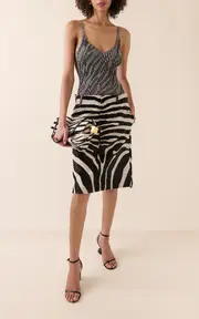 [Jacquemus] Tozzi Leather-Trimmed Zebra-Jacquard Cotton Midi Skirt