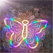 Hanging Art Neon Signs Rainbow Butterfly Crown Light Sign USB Powered Colorful Dimmable Switch Led Neon Sign for Bedroom Bar Sign Party Decoration (Size : Butterfly)