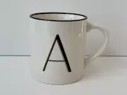Threshold Stoneware Letter “A” Coffee Mug ~ White w/ Black & Gold Letter "A" NEW