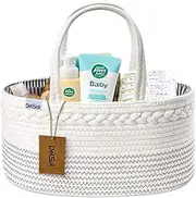 DelSol Diaper Caddy Organizer, Large Cotton Rope Nursery Baby Basket, Changing Table Organizer for Baby Diaper Storage, Portable Car Organizer with Removable Divider, Baby Shower