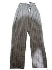 Primark Womens Pants with Belt - Charcoal Grey - ZigZag Pattern - Size 12 - BNWT