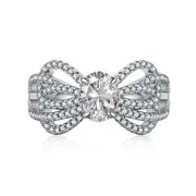 ANYCO Ring Rhodium Plated CZ: 5A 0.75ct Cut Solid 925 Sterling Silver Ring Halo Engagement Wedding Ring