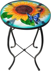 Patio Side Table Outdoor Accent Table Mosaic Coffee Side Table Glass Round